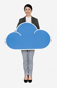Woman holding cloud computing icon
