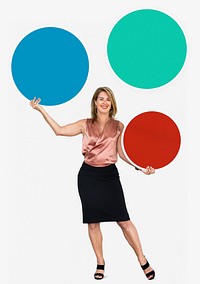 Woman showing colorful round icons