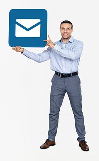 Happy man holding email icon