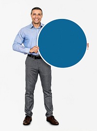 Businessman holding a blue circle