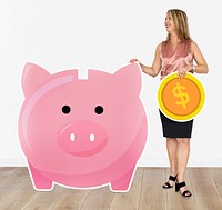 Woman saving money in a piggy bank