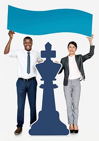 Diverse business people with a chess piece