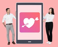 Cheerful couple showing online dating on a tablet