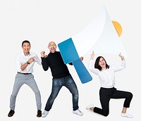 Group of people holding a megaphone icon