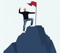 Man holding a flag on a hill