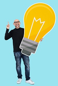 Man showing a light bulb icon