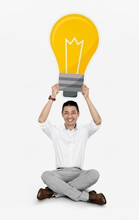 Man showing a light bulb icon