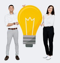 Diverse couple with a light bulb icon