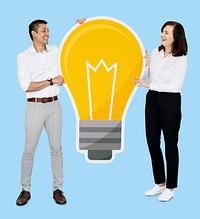 Diverse couple with a light bulb icon