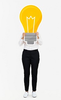 Woman showing a light bulb icon