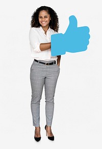 Girl holding a thumbs up icon
