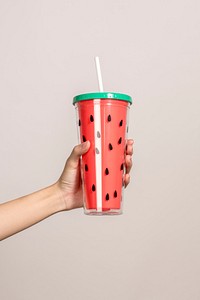 Cute watermelon printed tumbler with a white straw