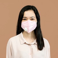 Chinese woman wearing a face mask mockup