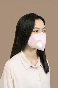 Chinese woman wearing a face mask mockup