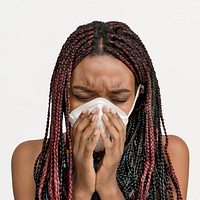 Black woman wearing a mask and coughing mockup