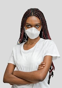 Crossed arms black woman wearing a mask mockup