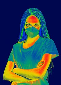 Black woman wearing a mask infrared thermography mockup