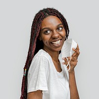 Smiling black woman wearing a mask transparent png
