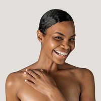 Nude African American woman smiling studio portrait