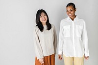 Asian and African woman in minimal style clothing