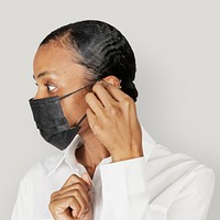 Black woman wearing a black mask mockup