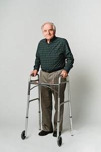 Caucasian elderly man with a walker