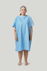 Sad senior patient in a hospital gown