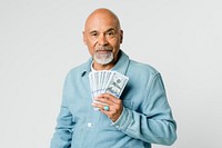 Retired man showing banknotes