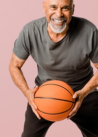 Retired man playing a basketball mockup