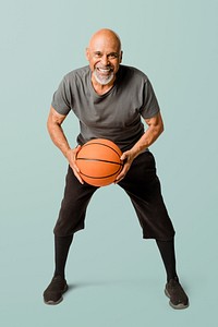 Retired man playing a basketball mockup