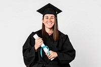 Proud girl in a graduation gown holding her diploma 