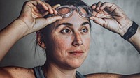 Healthy and strong female swimmer portrait 
