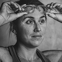 Healthy and strong female swimmer portrait 