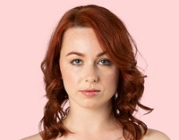 Happy red headed woman portrait mockup 