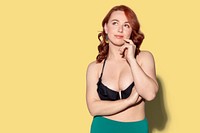 Thoughtful woman in a bikini mockup 