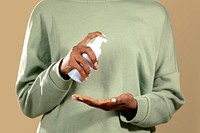 Black woman pressing a white facial cream bottle mockup