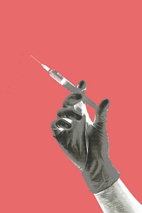 Doctor holding a syringe in a gloved hand mockup