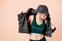 Cheerful portrait of an active woman wearing sports bra mockup