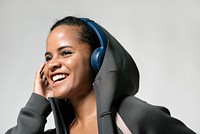 Sporty woman listening to music