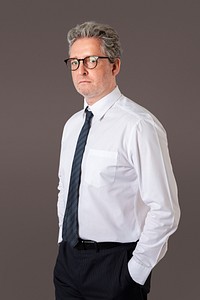 Businessman portrait on a gray wall mockup 