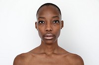 Black woman with a neutral facial expression mockup