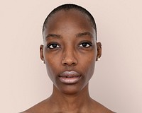 African woman face photography, skinhead hairstyle psd