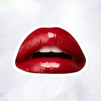 Red glossy lips sticker overlay with a white border design resource