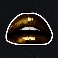 Golden shiny lips sticker overlay with a white border design resource