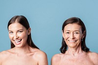 Happy bare chested mother and daughter