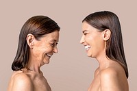 Mother and daughter having fun against a wall mockup