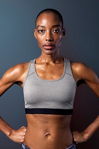 Black woman in sportswear on blue background mockup
