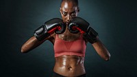 African American female boxer looking strong