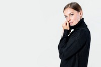 Cheerful smart woman smiling isolated on background