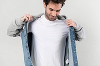 Man in a half denim hoodie jacket